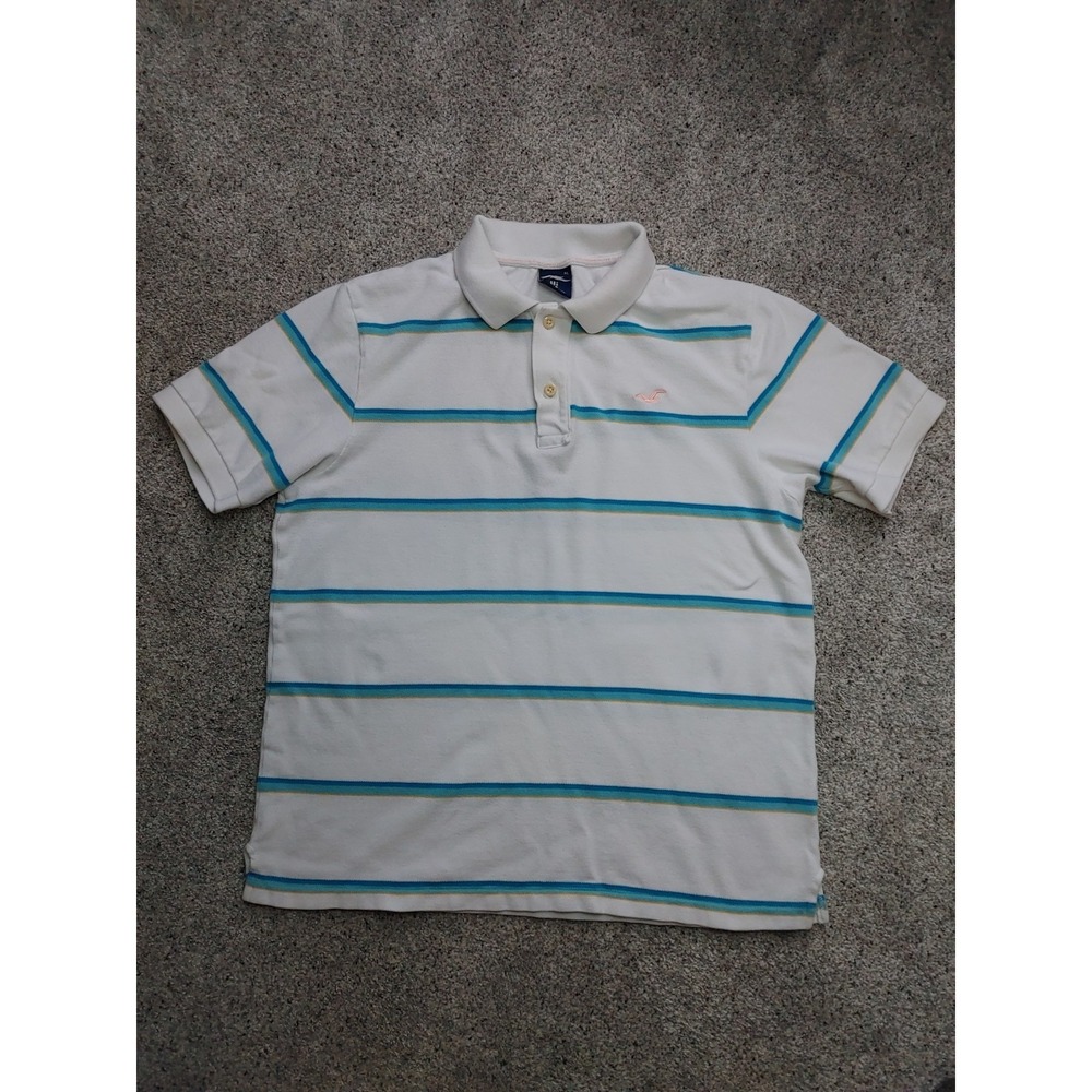 Y2K HOLLISTER Mens Striped Polo Shirt Logo Pink Blue Preppy Skater Surf XL